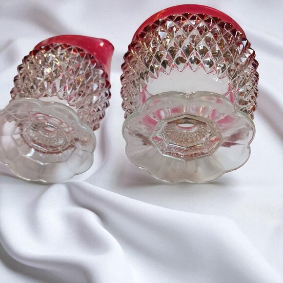 Vintage Indiana Glass Ruby Diamond Point Creamer & Sugar Set – Mid Century - Picture 10 of 11